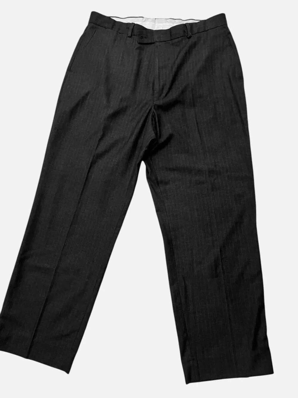 Braggi Men's Dress Pants 38x30 Charcoal Gray Pinstripe Flat Front Straight Leg